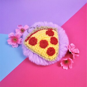 Handmade Corchet Pepperoni Pizza Slice Keychain Plush Amigurumi
