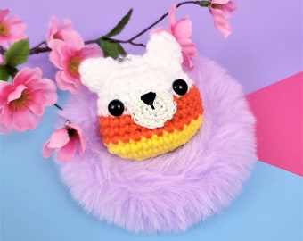 Handmade Halloween Candy Corn Bear Amigurumi Plush Keychain