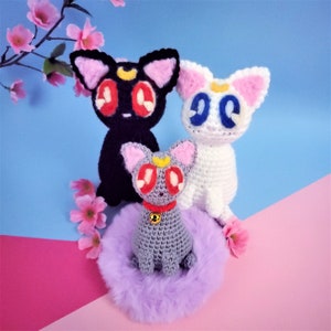 Handmade Sailor Moon Luna, Artemis and Diana Cat Guardian Amigurumi Plush Set