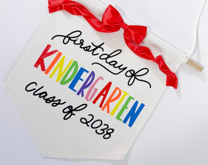 Hand Lettered First/Last Day of [insert grade], Class of [insert year] Pennant Wall Hanging with Bow