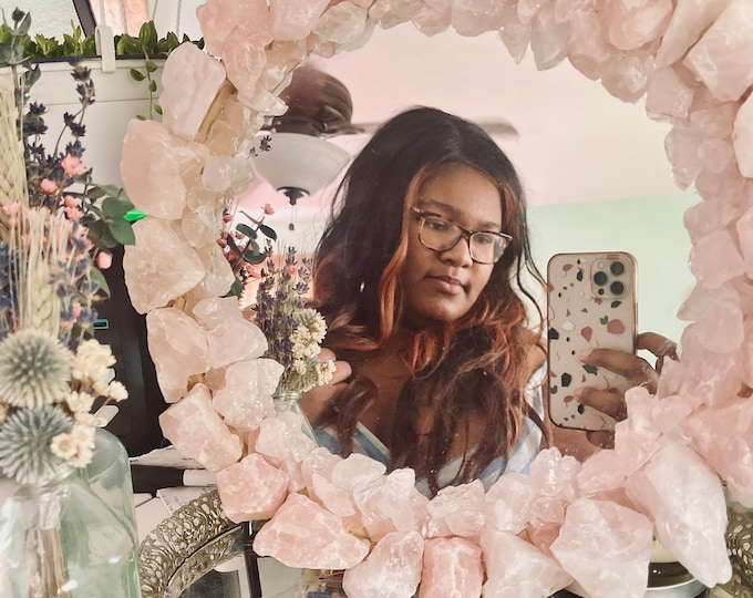 Raw Rose Quartz Crystal Mirror