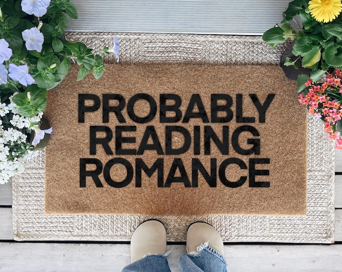 Probably Reading Romance Door Mat