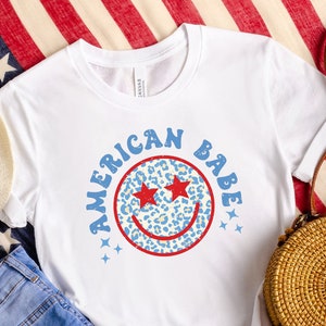 American Babe Shirt, 4th of July, Patriotic Shirt, Fourth of July Shirt, American Shirt, Smiley Face Shirt, Retro Shirt, 4th of July Shirt