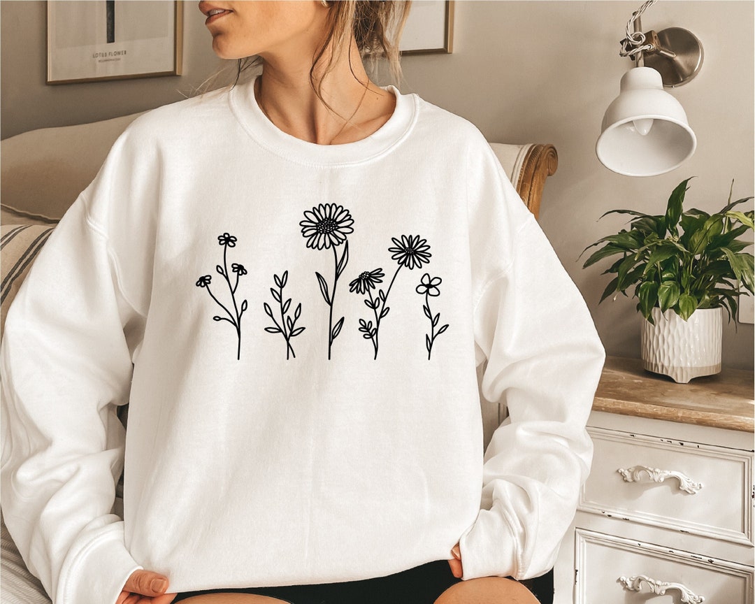 Flower Sweatshirt, Minimalistic Flower Crewneck, Christmas Gift Sweat ...
