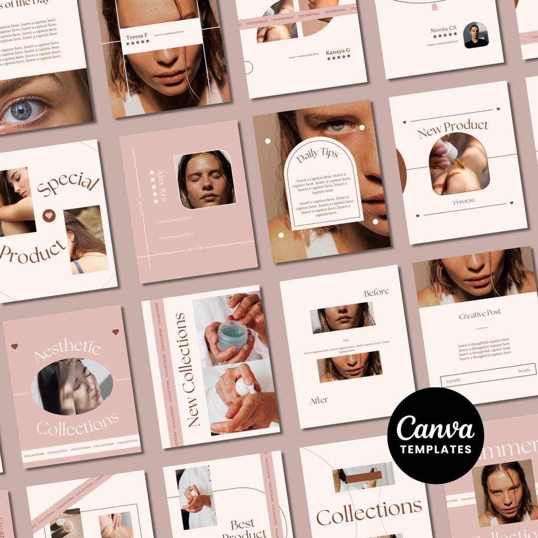 Beauty Instagram Templates Customizable Canva Social Media Bundle 150 ...