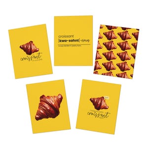 Croissant Greeting Cards Set, Pack of 5 Funny Cards for Foodies, Perfect for Birthdays, Thank You, Kitchen Decor, Unique Card Design