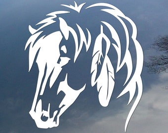 Feather horse vinyl decal, car window sticker, design for truck or trailer