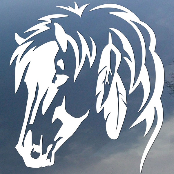 Feather horse vinyl decal, car window sticker, design for truck or trailer