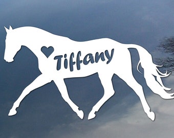 Custom Trotting horse vinyl decal, with your name. Car window sticker, design for truck or trailer