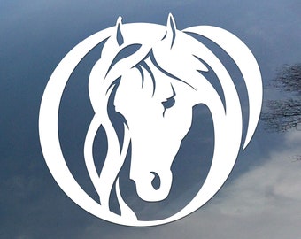 Circle horse head vinyl decal, car window sticker, design for truck or trailer