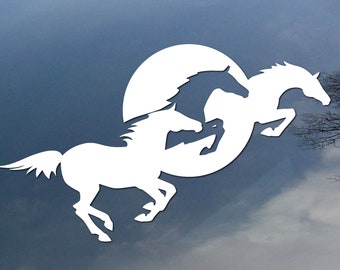 Jump the Moon horse vinyl decal, car window sticker, design for truck or trailer