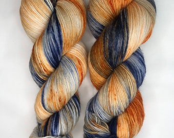 Hand dyed yarn “Denim Stitch” 4 ply sock yarn 100 grams 420 meters