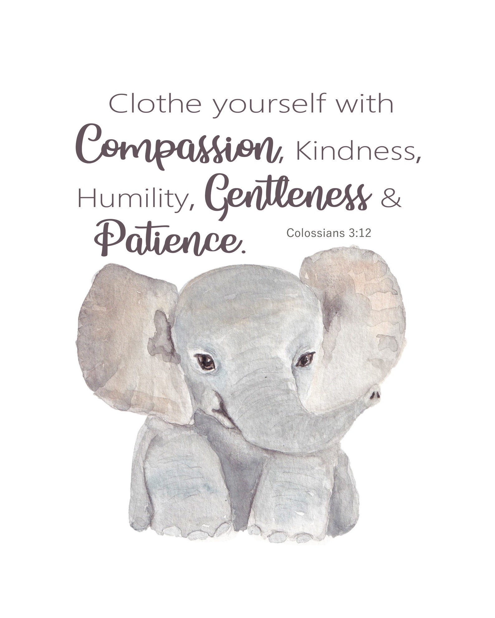 Baby Elephant water color bible verse digital art Etsy