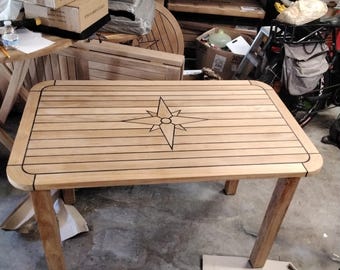 Teak Nautical Themed Table - Very Robust! 4 ft. X 28"