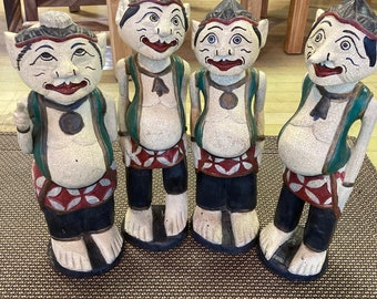 Antique WAYANG "4 Musketeers" wood carving statues - Set of 4!