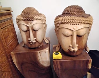 Large Wooden BUDDHA HEAD Sculpture-2 Sizes!