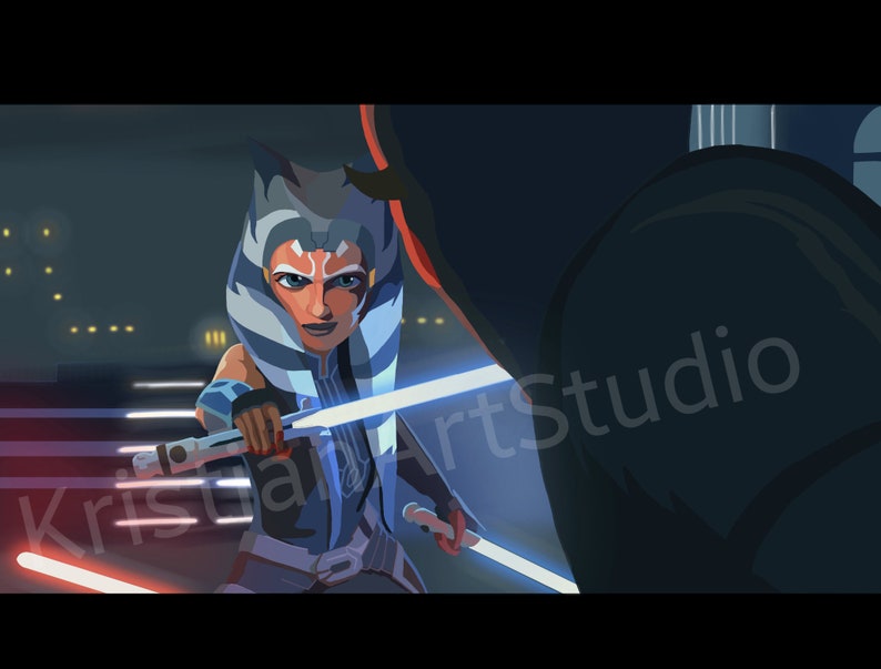 Ahsoka vs Maul Digital Drawing Ahsoka Tano Digital Art Etsy