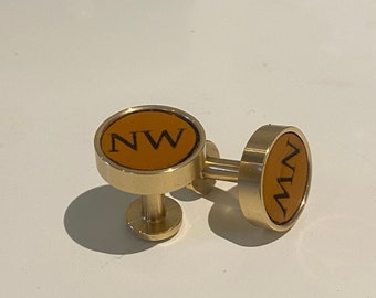 3rd anniversary gift for him, personalised leather cufflinks, brass cufflinks leather anniversary gift