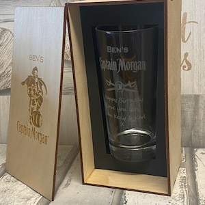 Personalised captain Morgan rum glass, gift box Personalised glass Christmas birthday gift, custom rum glass,