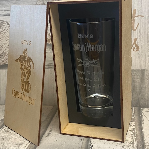 Personalisiertes Kapitän Morgan Rumglas, Geschenkbox Personalisiertes Glas Weihnachtsgeburtstagsgeschenk, individuelles Rumglas,