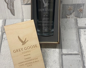 Personalised Grey Goose vodka glass, custom vodka glass. Father's Day gift, birthday gift