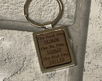 Personalised date keyring, first day yes day best day key ring. 5th wedding anniversary gift, special date keepsake,