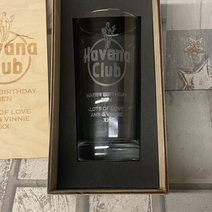 Personalised Havana club rum glass and gift box, custom rum glass. Birthday gift, Christmas gift