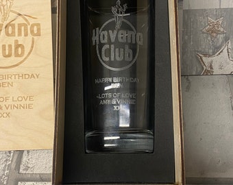 Personalised Havana club rum glass and gift box, custom rum glass. Birthday gift, Christmas gift