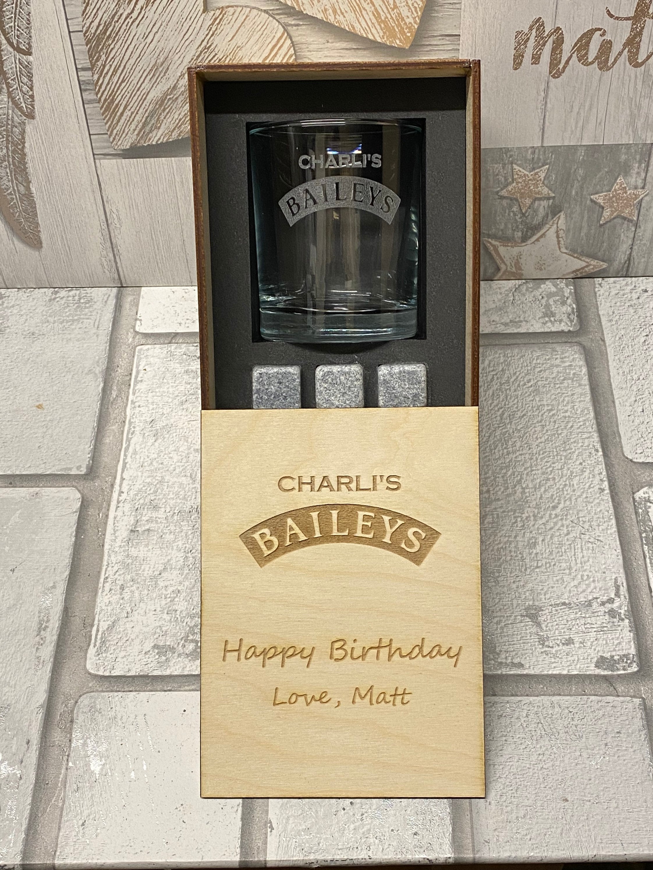Personalised Baileys glass and gift box. Chilling rocks gift Etsy