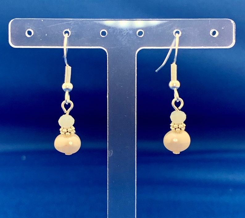 Delicate Freshwater Pearl and Soft Blue Chalcedony Earrings