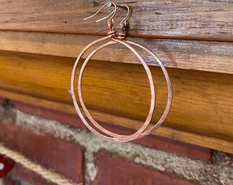 Hand Hammered Large Copper Hoop Earrings