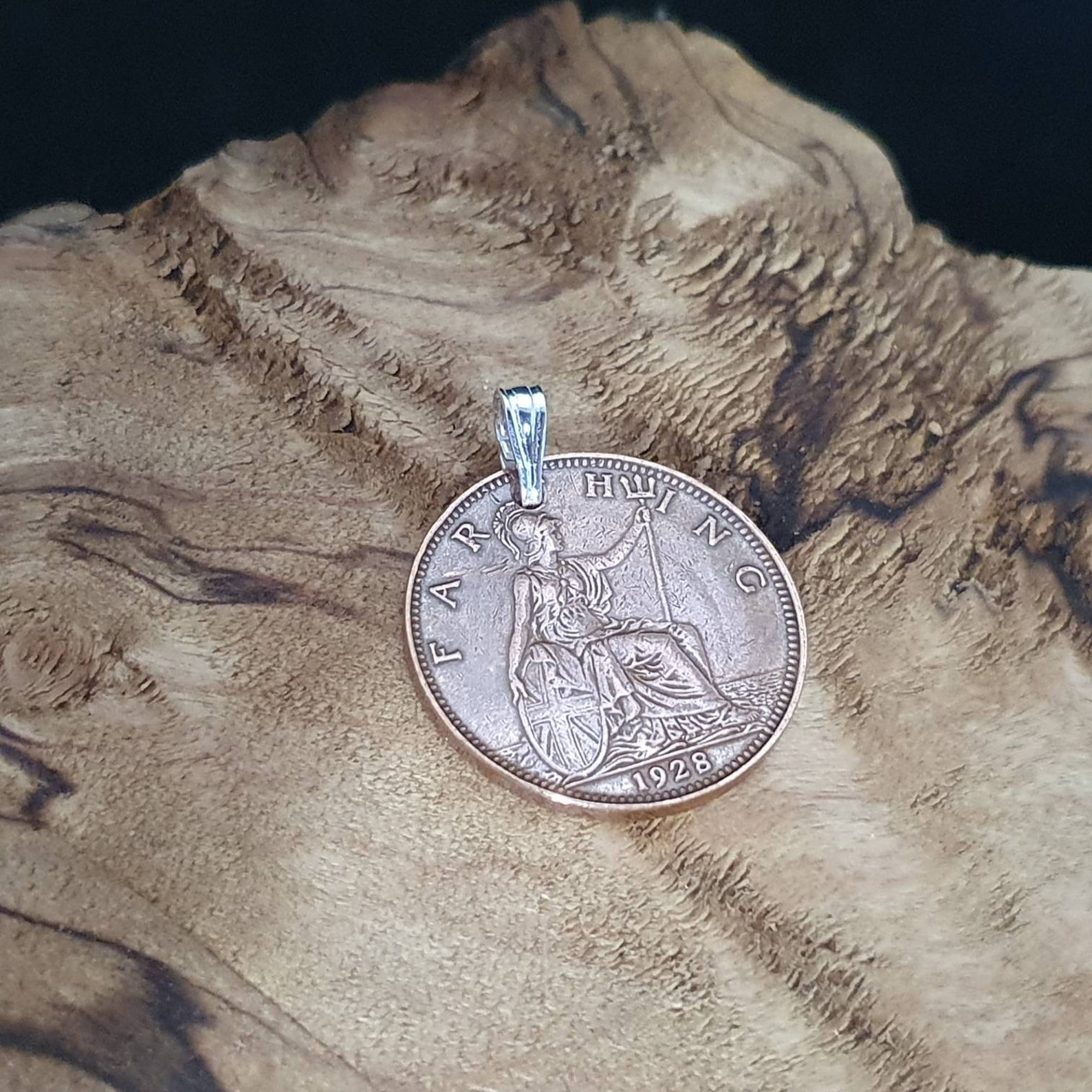 Farthing Britannia Coin Vintage Zilveren Sieraden Charme ...