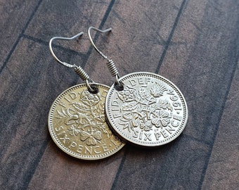 Sixpence Coin Earrings ~ Vintage Silver Jewellery ~ Wedding ~ Lucky Charm ~ Tradition ~ British Gift ~ Unusual Present ~ UK Made ~ Luck
