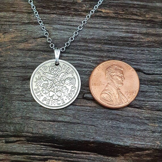Sixpence Coin Necklace Vintage Sterling 