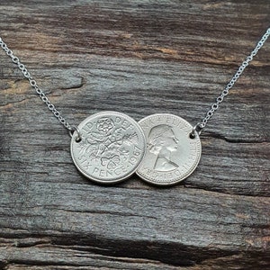 Double Sixpence Coin Chain Necklace ~ Holly Willoughby ~ Vintage Jewellery ~ Lucky Charm ~ Christmas ~ Wedding ~ Handmade ~ Gifts for Her