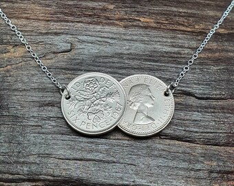 Double Sixpence Coin Chain Necklace ~ Holly Willoughby ~ Vintage Jewellery ~ Lucky Charm ~ Christmas ~ Wedding ~ Handmade ~ Gifts for Her