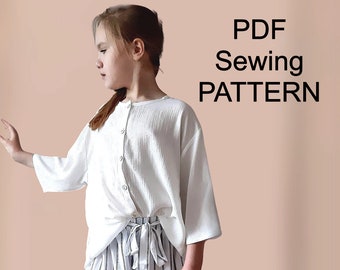 Blouse oversize - PDF pattern, Sewing Pattern of top for girl, PDF pattern of top for girl, clothing pdf pattern, pdf pattern for blouse