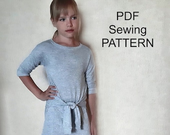 Casual jersey dress - PDF pattern, sewing pattern for girls dress, PDF patterns for girls, pdf patterns for kids, clothing pdf pattern