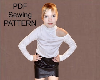 PDF Girl’s Turtleneck pattern, PDF pattern for girls,  pdf patterns for kids, girls sewing patterns, pdf pattern blouse, pdf blouse pattern