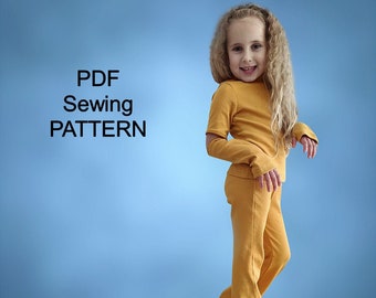 Girl’s suit - PDF pattern, PDF pattern for girls,  pdf patterns for kids, girls sewing patterns, pdf pattern blouse, pdf pants pattern