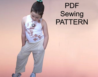 Pantalones 7/8 - Patrón PDF, patrón PDF para niñas, patrones pdf niños, patrones de costura niñas, patrón pdf pantalones, patrones de ropa PDF