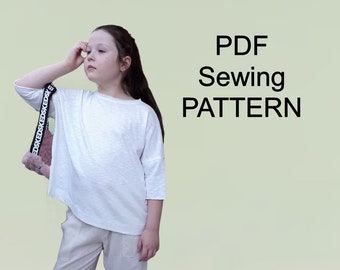 Oversize T-shirt PDF pattern, Girls blouse pattern, PDF pattern for girls, pdf patterns for kids, clothing patterns pdf, PDF pattern T-shirt
