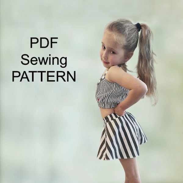 Divided skirt and crop top -PDF pattern, kids pdf pattern, kids shorts pdf pattern,  pdf patterns for kids, clothing patterns PDF