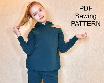 Schnittmuster Mädchen Anzug, PDF Schnittmuster für Mädchen, PDF Schnittmuster für Kinder, PDF Schnittmuster für Sweatshirt, Kleidung Schnittmuster pdf, PDF Schnittmuster Mädchen