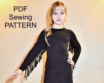 Ethnic dress fringe sleeve - PDF sewing, PDF pattern  girls, pdf patterns for kids, girls sewing patterns, cloyhing pattern pdf, pdf dress