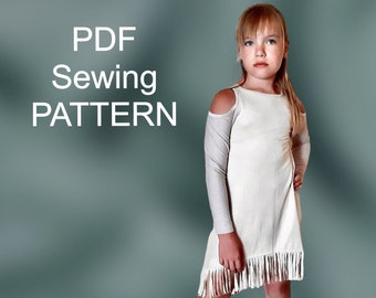 Ethnic dress PDF pattern, Fringe dress pattern, Girl dress pattern, PDF pattern, sewing patterns for girl, PDF patterns for beginners