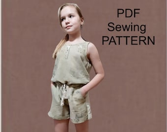 Girls romper PDF pattern, PDF pattern for girls, pdf patterns for kids, girls sewing patterns, pdf pattern for romper, clothing pattern pdf