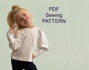 Long sleeve Top PDF pattern, Girls blouse pattern, PDF pattern for girls, pdf patterns for kids, clothing patterns pdf, pdf pattern T-shirt
