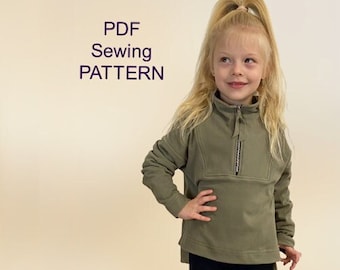 Zipper sweatshirt - PDF sewing Pattern,  PDF pattern for girls, pdf patterns for kids, girls sewing patterns, pdf pattern sweatshirt