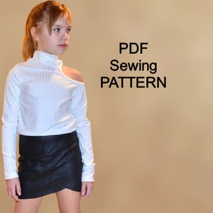 Jupe portefeuille asymétrique - Patron PDF de jupe, Patron de jupe PDF, Patron de jupe fille, Patron PDF de jupe courte, Patron de jupe
